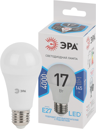 Лампы СВЕТОДИОДНЫЕ СТАНДАРТ LED A60-17W-840-E27  ЭРА (диод, груша, 17Вт, нейтр, E27)