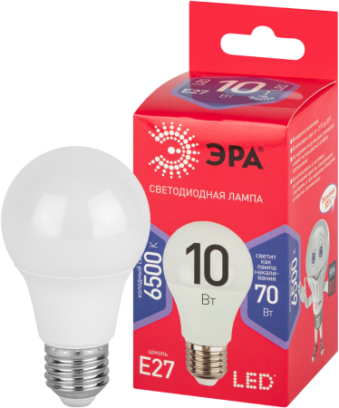 LED A60-10W-865-E27 R ЭРА (диод, груша, 10Вт, хол, E27) (10/100/1500)