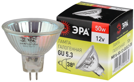 Лампа галогенная GU5.3-MR16-50W-12V-CL  ЭРА (галоген, софит, 50Вт, нейтр, GU5.3)