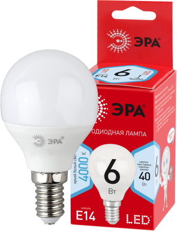 LED P45-6W-840-E14 R  Лампочка светодиодная ЭРА RED LINE LED P45-6W-840-E14 R E14 / Е14 6Вт шар нейтральный белый свет