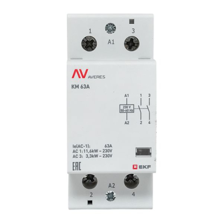 Контактор модульный КМ 63А 2NО 230VAC (2 мод.) AVERES EKF