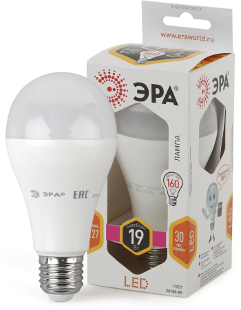 Лампы СВЕТОДИОДНЫЕ СТАНДАРТ LED A65-19W-827-E27  ЭРА (диод, груша, 19Вт, тепл, E27)