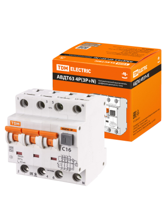 АВДТ 63 4P C16 30мА - Автоматический Выключатель Дифференциального тока TDM