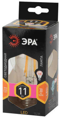 F-LED A60-11W-827-E27 ЭРА (филамент, груша, 11Вт, тепл, Е27) (10/100/1500)