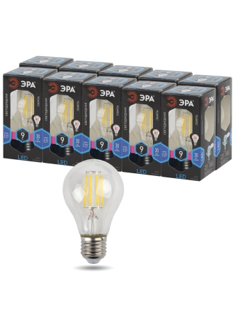 Лампы СВЕТОДИОДНЫЕ F-LED F-LED A60-9W-840-E27  ЭРА (филамент, груша, 9Вт, нейтр., Е27)