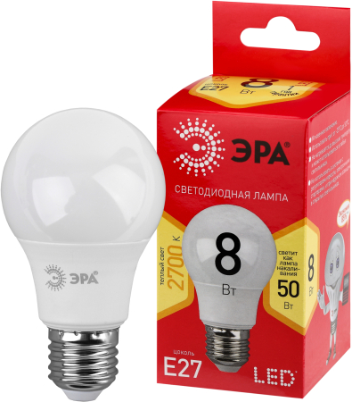 LED A55-8W-827-E27 R  Лампочка светодиодная ЭРА RED LINE LED A55-8W-827-E27 R Е27 / E27 8 Вт груша теплый белый свет
