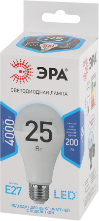 Лампы СВЕТОДИОДНЫЕ СТАНДАРТ LED A65-25W-840-E27  ЭРА (диод, груша, 25Вт, нейтр, E27)