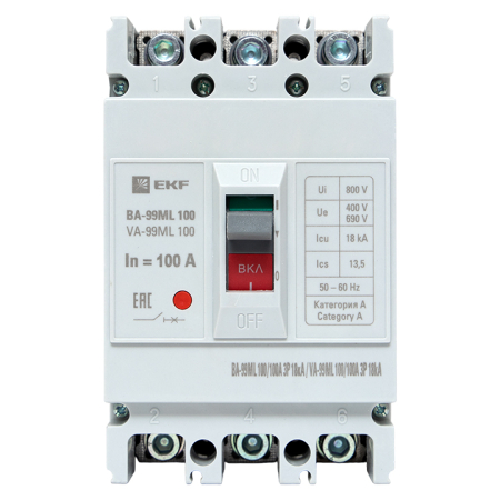 Автоматический выключатель ВА-99МL 100/100А 3P 18кА EKF Basic