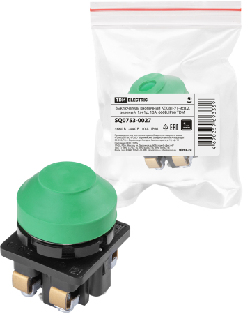 Выключатель кнопочный КЕ 081-У1-исп.2, зеленый, 1з+1р, 10A, 660B, IP66 TDM