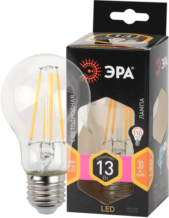 F-LED A60-13W-827-E27 ЭРА (филамент, груша, 13Вт, тепл., Е27) (10/100/1500)