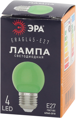 ERAGL45-E27 ЭРА LED Р45-1W-E27 ЭРА (диод. шар, зел., 4SMD, 1W, E27, для белт-лайт) (10/100/6000)