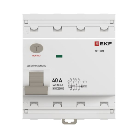 Выключатель дифференциального тока ВД-100N 4P 40А 30мА тип AC эл-мех 6кА PROXIMA EKF