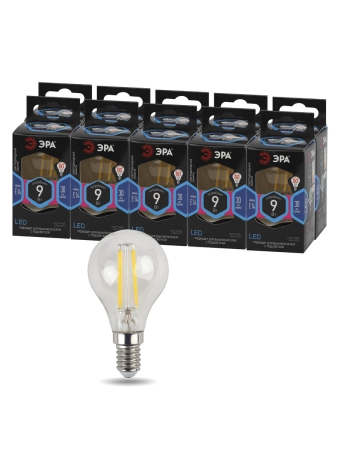 F-LED P45-9w-840-E14 ЭРА (филамент, шар, 9Вт, нейтр, E14) (10/100/4000)