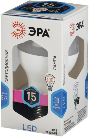 Лампы СВЕТОДИОДНЫЕ СТАНДАРТ LED A60-15W-840-E27  ЭРА (диод, груша, 15Вт, нейтр, E27),