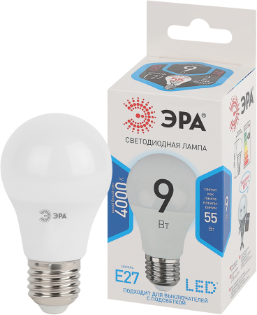 Лампы СВЕТОДИОДНЫЕ СТАНДАРТ LED A60-9W-840-E27  ЭРА (диод, груша, 9Вт, нейтр, E27)