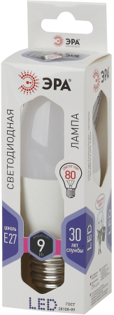 Лампа светодиодная Эра LED B35-9W-860-E27 (диод, свеча, 9Вт, хол, E27)