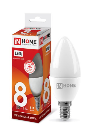 Лампа светодиодная LED-СВЕЧА-VC 8Вт 230В Е14 6500К 600Лм IN HOME