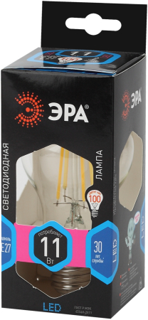 F-LED A60-11W-840-E27 ЭРА (филамент, груша, 11Вт, нейтр, Е27) (10/100/1500)