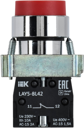 Кнопка управления LAY5-BL42 без подсветки красная 1р IEK