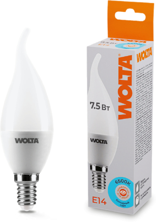 Лампа LED WOLTA св н/в CD37 7.5Вт 625лм Е14 6500К   1/50