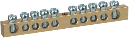 NO-122-15  Шина ЭРА NO-122-15 PEN земля-ноль 6х9мм 10/1 латунная с креплениями по центру