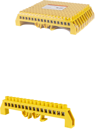 Шина "PE" "земля" в желтом изоляторе на DIN-рейку 8x12мм 16 групп TDM