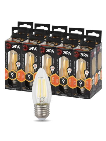 F-LED B35-9w-827-E27 ЭРА (филамент, свеча, 9Вт, тепл, E27) (10/100/5000)