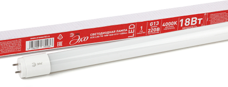 LED T8-18W-840-G13-1200mm R  Лампа светодиодная ЭРА RED LINE LED T8-18W-840-G13-1200mm R G13 18 Вт трубка стекло нейтральный белый свет, пенорукав