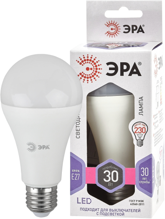 LED A65-30W-860-E27 ЭРА (диод, груша, 30Вт, холодный, E27) (10/100/1200)