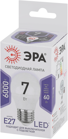Лампа светодиодная Эра LED P45-7W-860-E27 (диод, шар, 7Вт, хол, E27)