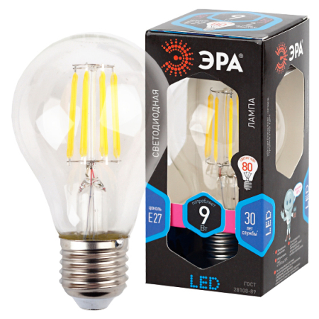 Лампы СВЕТОДИОДНЫЕ F-LED F-LED A60-9W-840-E27  ЭРА (филамент, груша, 9Вт, нейтр., Е27)