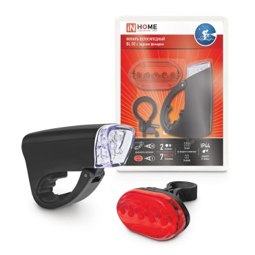 Фонарь велосипедный BL 02 5LED с задним фонарем 3AA 2 режима с кронштейном ЧЕРНЫЙ IN HOME