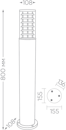 Светильник садово-парковый Feron DH0805, столб,  E27 230V, серый