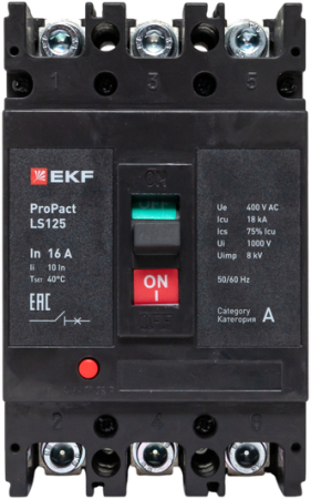 Автоматический выключатель LS125 18кА 3P 16А ProPact EKF