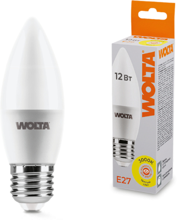 Светодиодная лампа WOLTA 25YC12E27 "Свеча" C37 12Вт 1050лм 3000К Е27 1/50