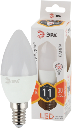 Лампа светодиодная Эра LED B35-11W-827-E14 (диод, свеча, 11Вт, тепл, E14)