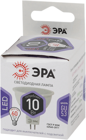 Лампочка светодиодная ЭРА STD LED MR16-10W-860-GU5.3 GU5.3 10Вт софит холодный дневной свет