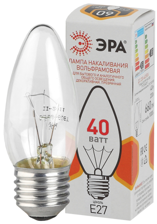 Лампа накаливания  ЭРА ДС (B36) свечка 40Вт 230В E27 цв. упаковка