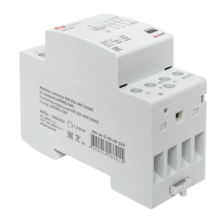 Контактор модульный КМ 25А 4NO 24VAC (2 мод.) AVERES EKF