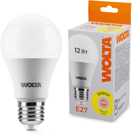 Лампа LED WOLTA A60 12Вт 1150лм Е27 3000К   1/50