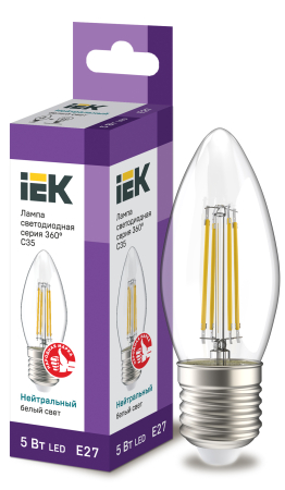 Лампа LED C35 свеча прозр. 5Вт 230В 4000К E27 серия 360° IEK