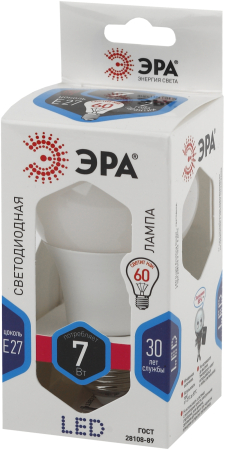 Лампы СВЕТОДИОДНЫЕ СТАНДАРТ LED A60-7W-840-E27  ЭРА (диод, груша, 7Вт, нейтр, E27)