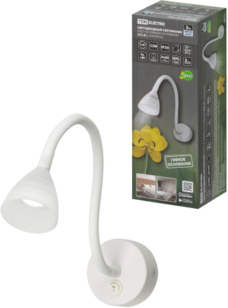 Спот на гибком основании СГС-01, 3 Вт, COB, 270 лм, 4000 K, IP20, "Лантана", c выкл., белый, TDM