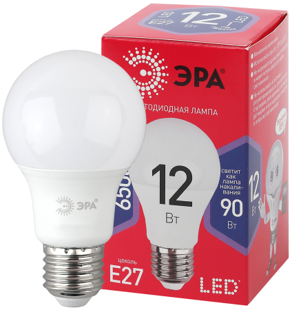 LED A60-12W-865-E27 R ЭРА (диод, груша, 12Вт, хол, E27) (10/100/1500)
