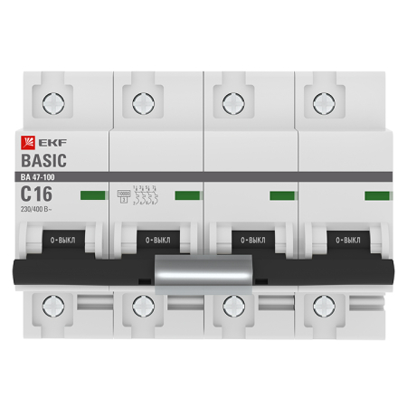 Автоматический выключатель 4P  16А (C) 10kA ВА 47-100 EKF Basic