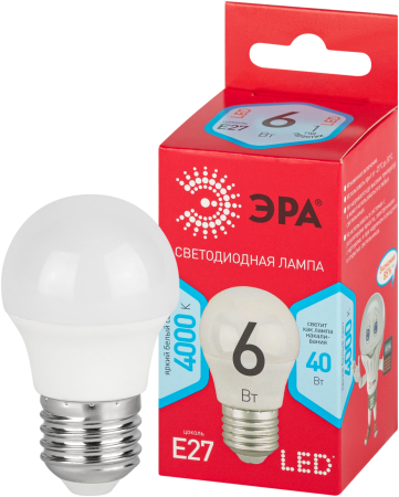 LED P45-6W-840-E27 R ЭРА (диод, шар, 6Вт, нейтр, E27) (10/100/4000)