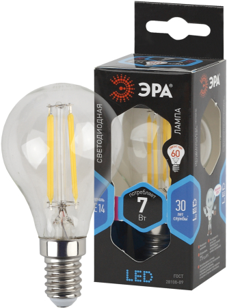 Лампа светодиодная Эра F-LED P45-7W-840-E14 (филамент, шар, 7Вт, нейтр, E14)