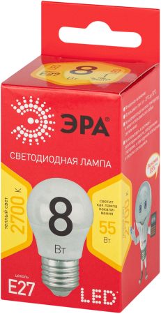LED P45-8W-827-E27 R  Лампочка светодиодная ЭРА RED LINE LED P45-8W-827-E27 R Е27 / E27 8 Вт шар теплый белый свет