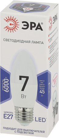 Лампа светодиодная Эра LED B35-7W-860-E27 (диод, свеча, 7Вт, хол, E27)