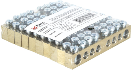 Шина PEN "ноль-земля" (8х12мм) 10 отверстий латунь крепеж по центру EKF PROxima